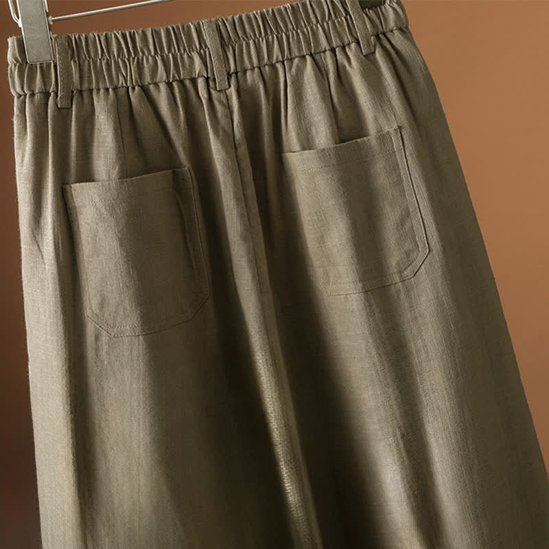 Buddha Stones Pantaloni harem da donna estivi minimalisti, tinta unita, con bottoni e tasche. - Image 4