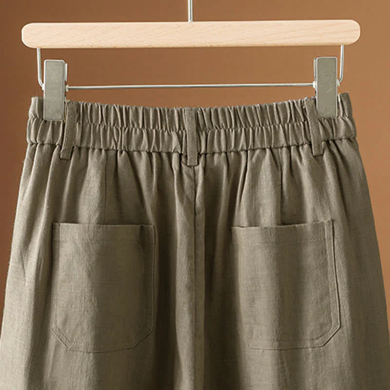 Buddha Stones Pantaloni harem da donna estivi minimalisti, tinta unita, con bottoni e tasche. - Image 7