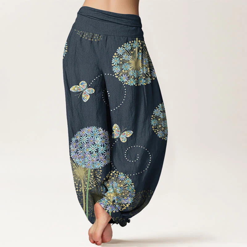 Buddha Stones Pantaloni harem da donna in cotone con elastico in vita e motivo a farfalla e tarassaco da sogno - Image 10