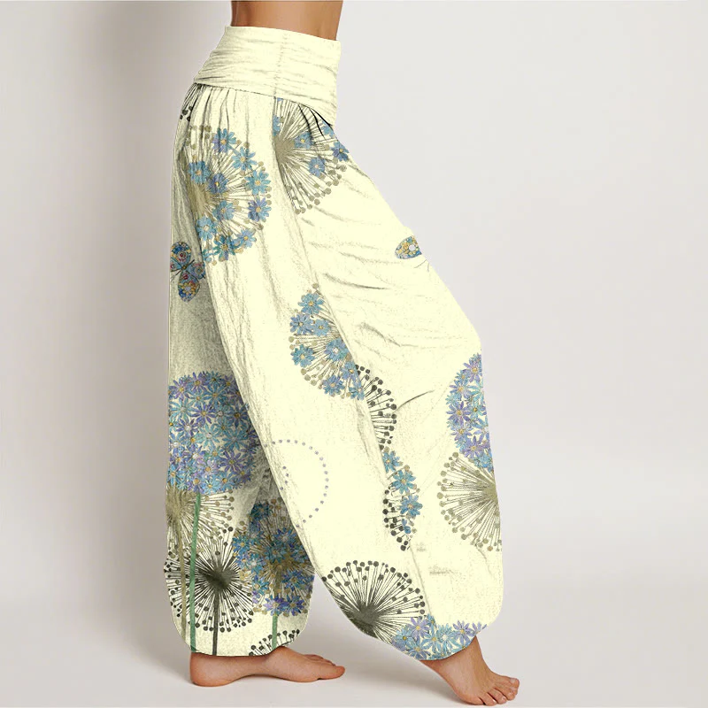 Buddha Stones Pantaloni harem da donna in cotone con elastico in vita e motivo a farfalla e tarassaco da sogno - Image 8