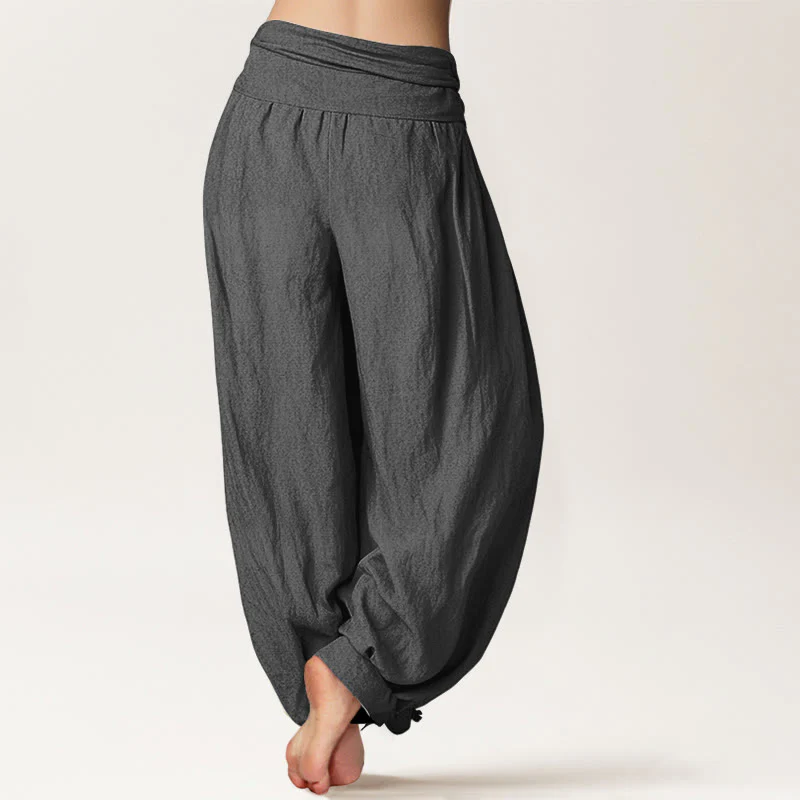 Buddha Stones Pantaloni harem da donna in cotone con elastico in vita e motivo a fiori di loto e sole - Image 11