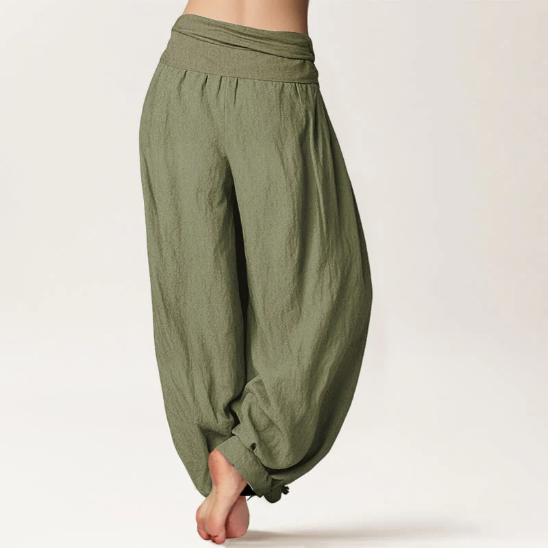 Buddha Stones Pantaloni harem da donna in cotone con elastico in vita e motivo a fiori di loto e sole - Image 17