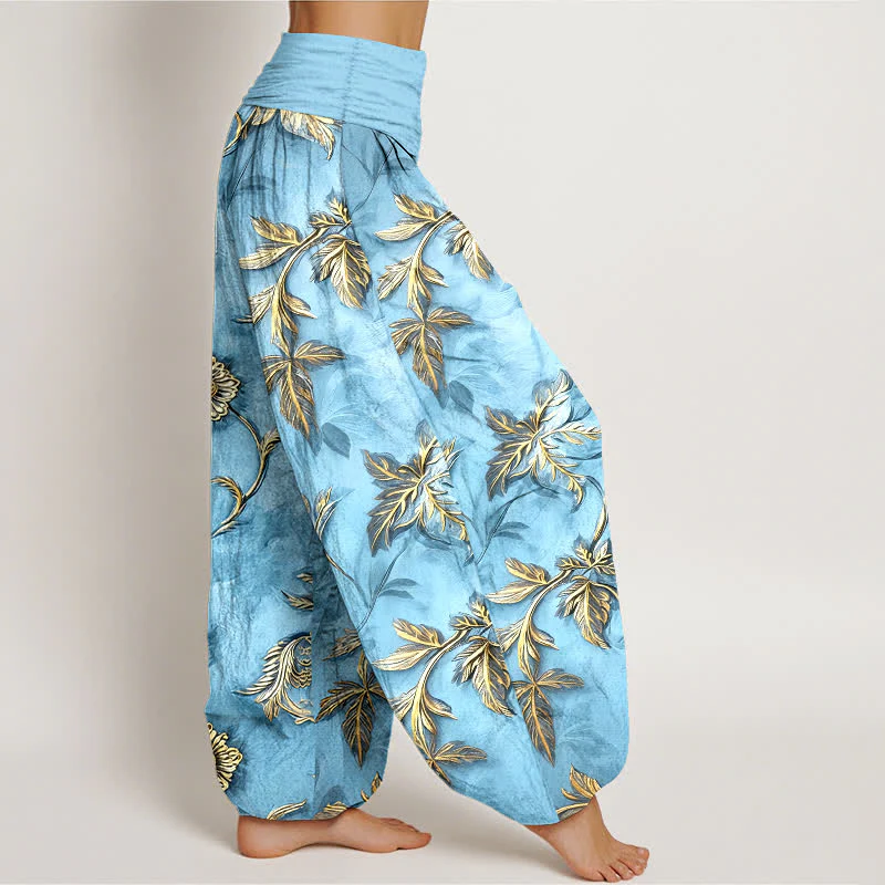 Buddha Stones Pantaloni harem da donna in cotone con motivo a foglie botaniche e vita elasticizzata - Image 11