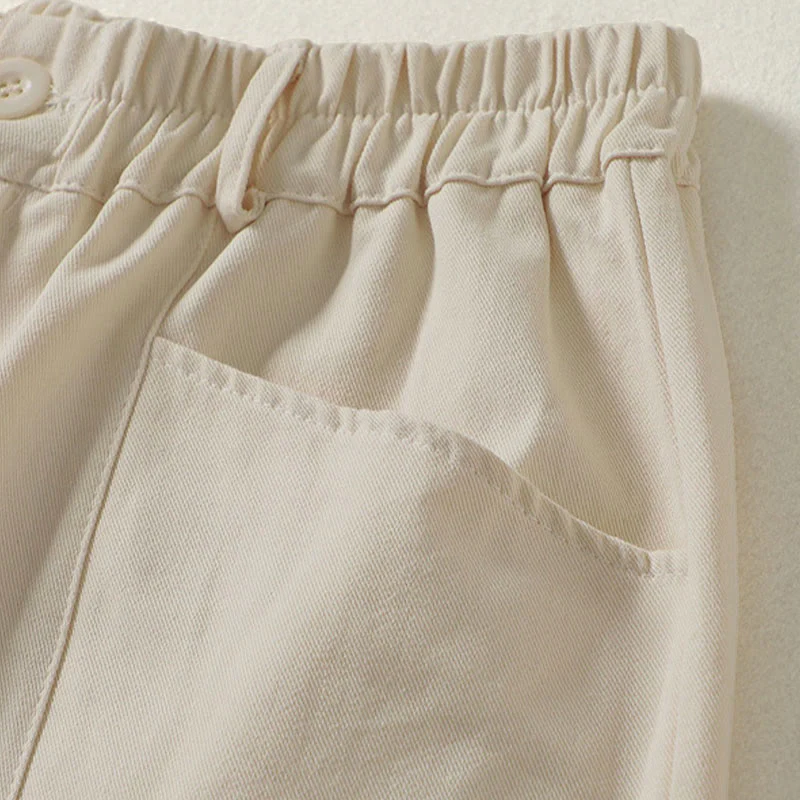 Buddha Stones Pantaloni harem da donna in cotone con tasche, lunghezza alla caviglia, con bottoni e cerniera, stile semplice autunnale - Image 4