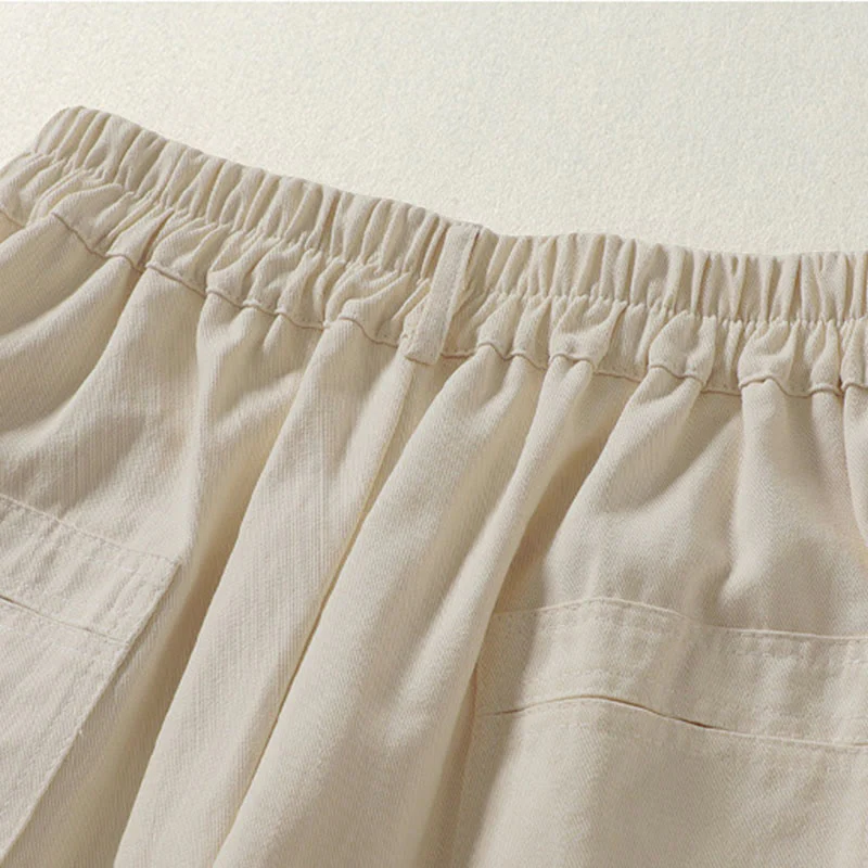 Buddha Stones Pantaloni harem da donna in cotone con tasche, lunghezza alla caviglia, con bottoni e cerniera, stile semplice autunnale - Image 5