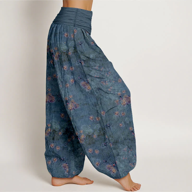 Buddha Stones Pantaloni harem da donna in puro cotone con elastico in vita e fantasia floreale a fiori di calendula. - Image 11