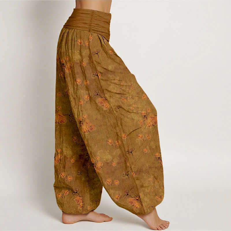 Buddha Stones Pantaloni harem da donna in puro cotone con elastico in vita e fantasia floreale a fiori di calendula. - Image 8