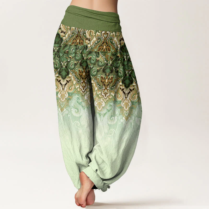Buddha Stones Pantaloni harem da donna in puro cotone con elastico in vita e fantasia floreale Paisley sfumata. - Image 10