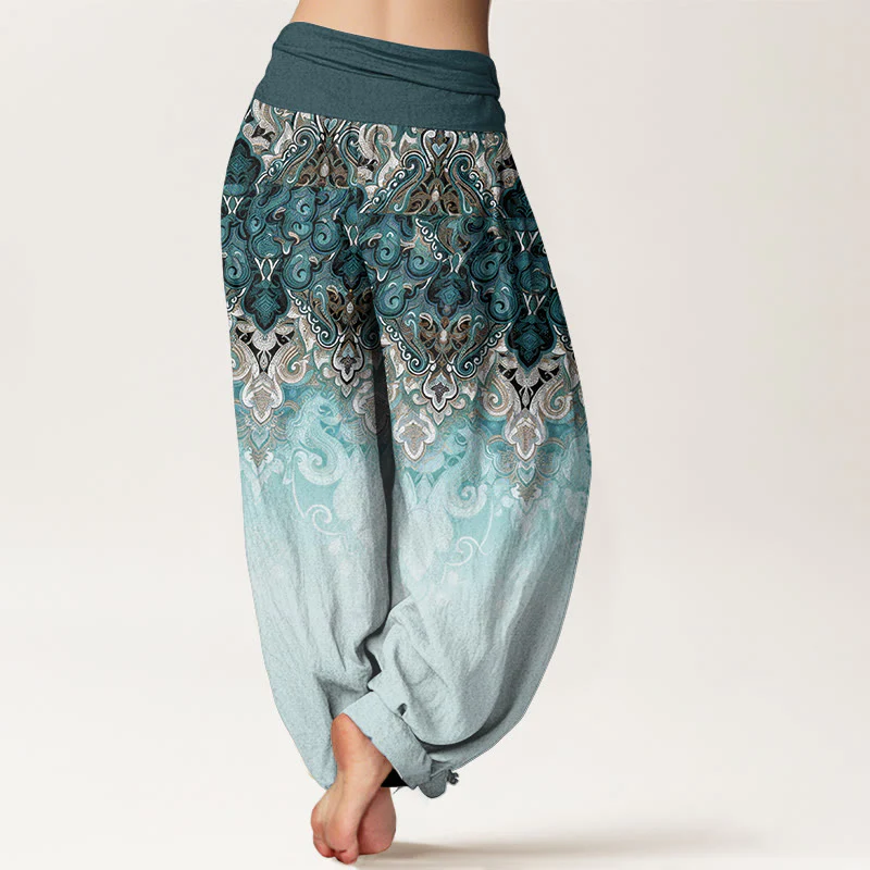 Buddha Stones Pantaloni harem da donna in puro cotone con elastico in vita e fantasia floreale Paisley sfumata. - Image 2