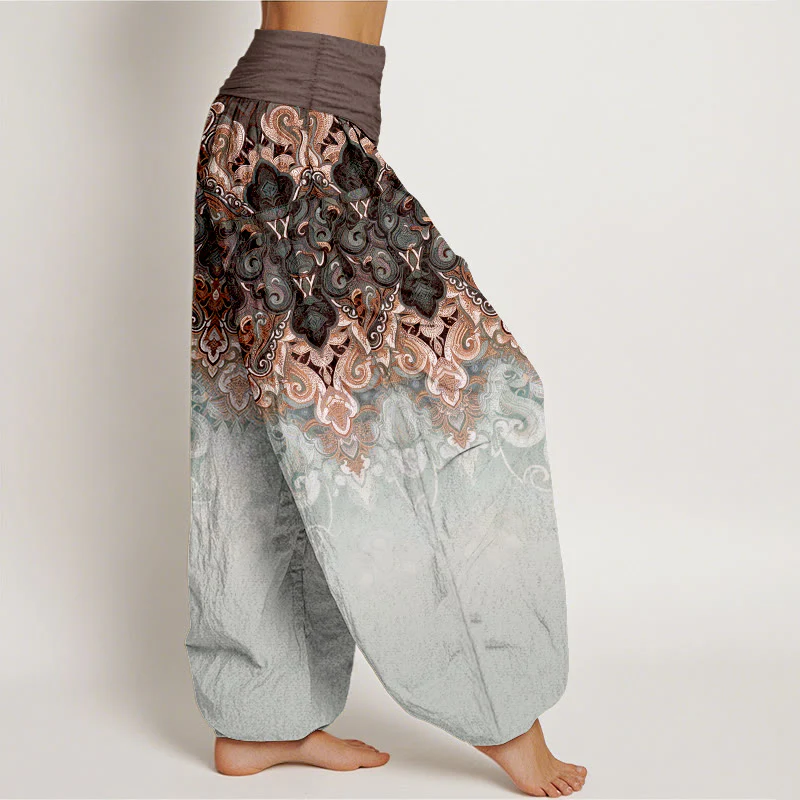 Buddha Stones Pantaloni harem da donna in puro cotone con elastico in vita e fantasia floreale Paisley sfumata. - Image 8