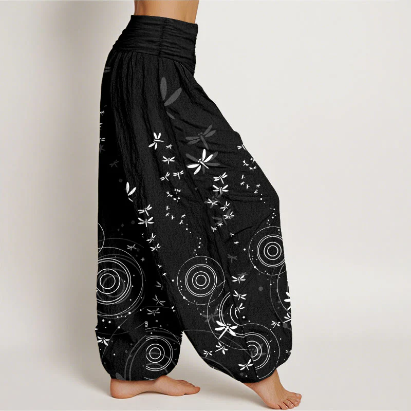 Buddha Stones Pantaloni harem da donna in puro cotone con elastico in vita e linee circolari a forma di libellula - Image 11