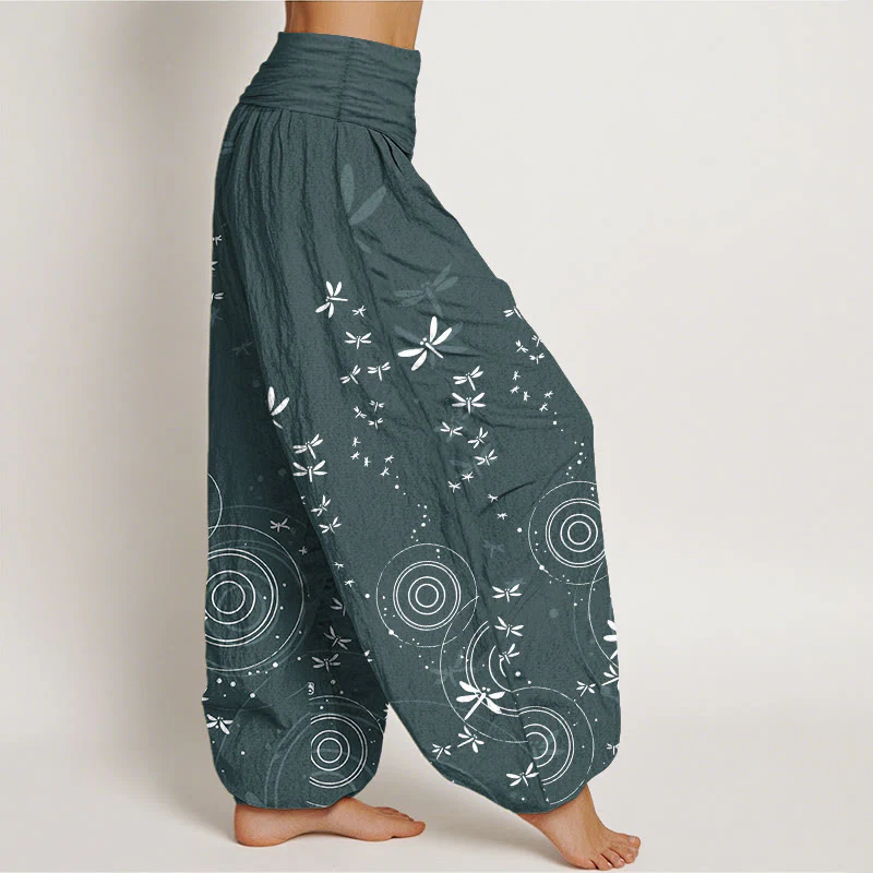 Buddha Stones Pantaloni harem da donna in puro cotone con elastico in vita e linee circolari a forma di libellula - Image 2