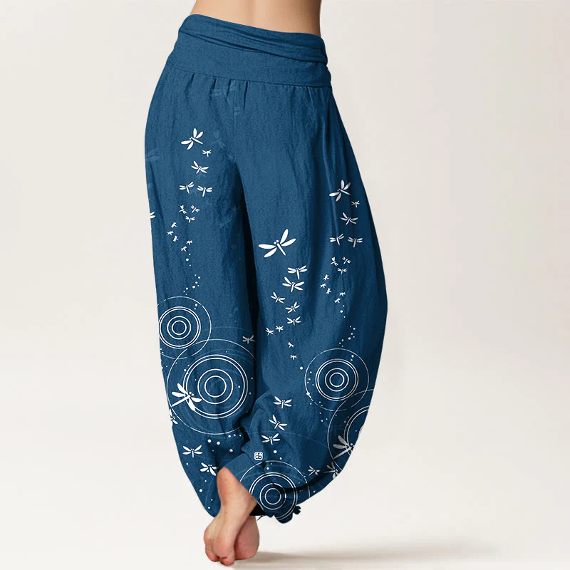 Buddha Stones Pantaloni harem da donna in puro cotone con elastico in vita e linee circolari a forma di libellula - Image 7