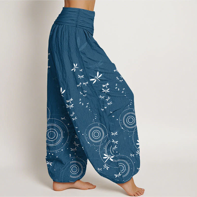 Buddha Stones Pantaloni harem da donna in puro cotone con elastico in vita e linee circolari a forma di libellula - Image 8