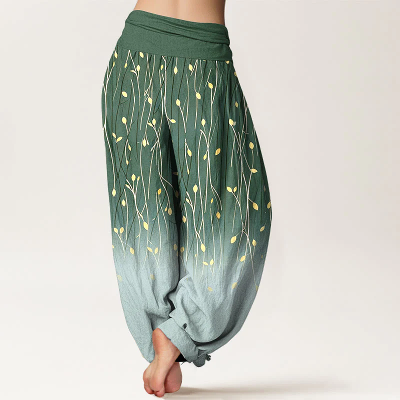 Buddha Stones Pantaloni harem da donna in puro cotone con elastico in vita e motivo a rami e foglie sfumato - Image 7