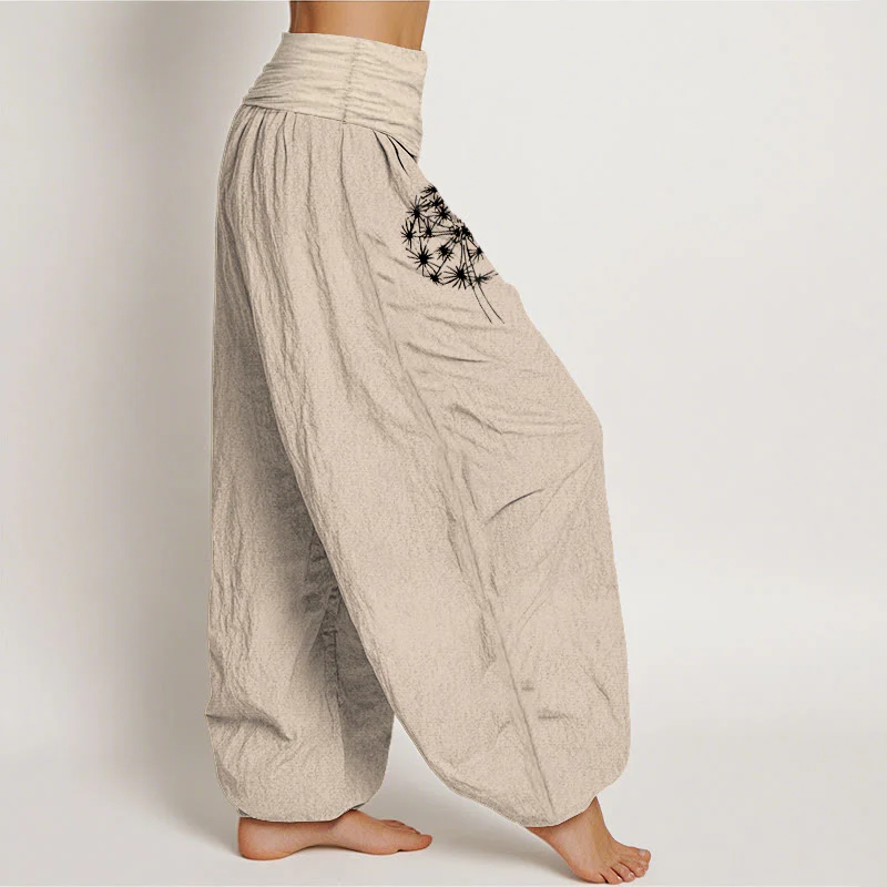 Buddha Stones Pantaloni harem da donna in puro cotone con elastico in vita e motivo a tarassaco - Image 14
