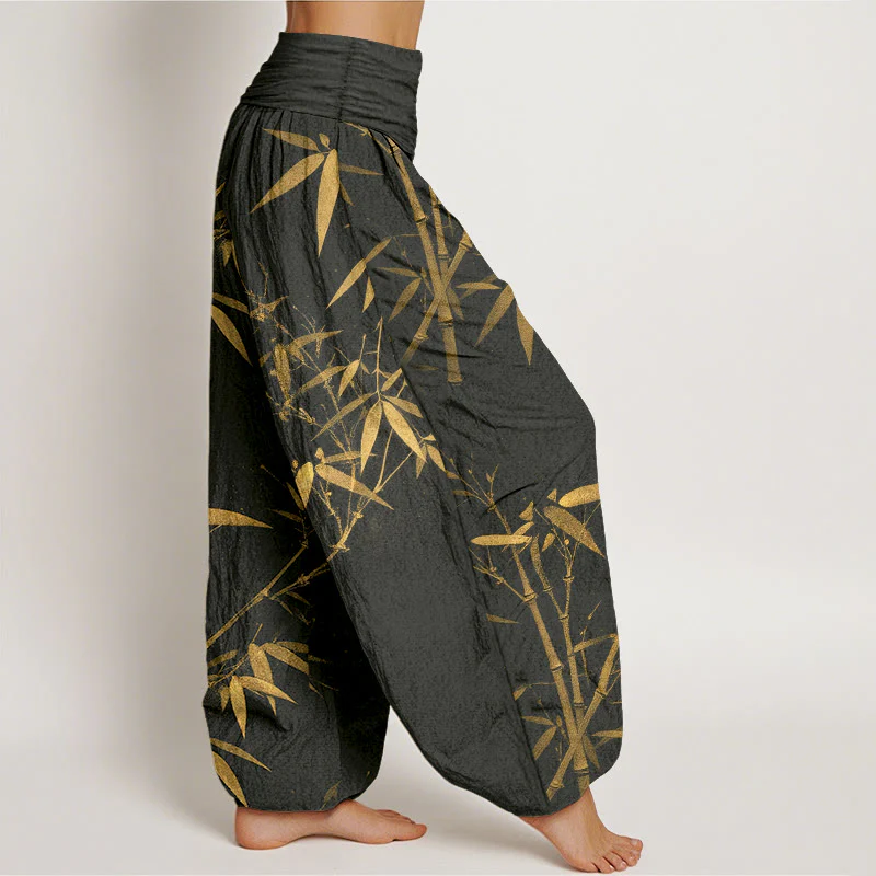 Buddha Stones Pantaloni harem da donna in puro cotone con elastico in vita e motivo classico in bambù - Image 11