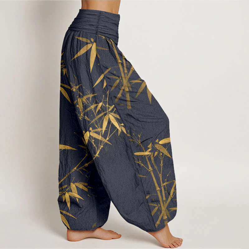 Buddha Stones Pantaloni harem da donna in puro cotone con elastico in vita e motivo classico in bambù - Image 8