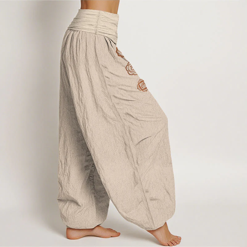 Buddha Stones Pantaloni harem da donna in puro cotone con elastico in vita e motivo con simbolo chakra casual - Image 14