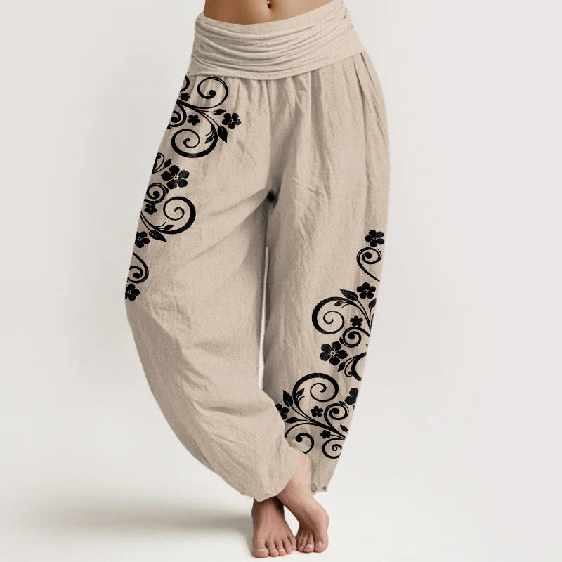 Buddha Stones Pantaloni harem da donna in puro cotone con elastico in vita e motivo floreale elegante - Image 12