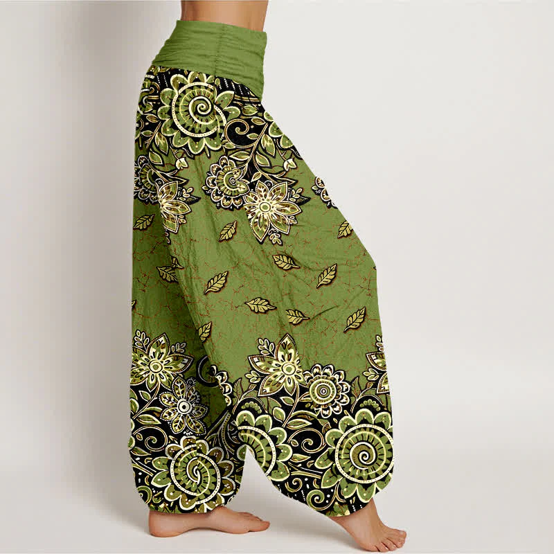 Buddha Stones Pantaloni harem da donna in puro cotone con fantasia paisley mandala arancione acceso e vita elasticizzata. - Image 11
