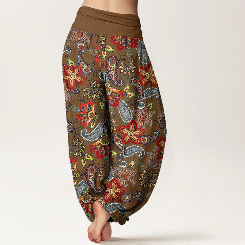 Buddha Stones Pantaloni harem da donna in puro cotone con motivo floreale Paisley e vita elastica - Image 10