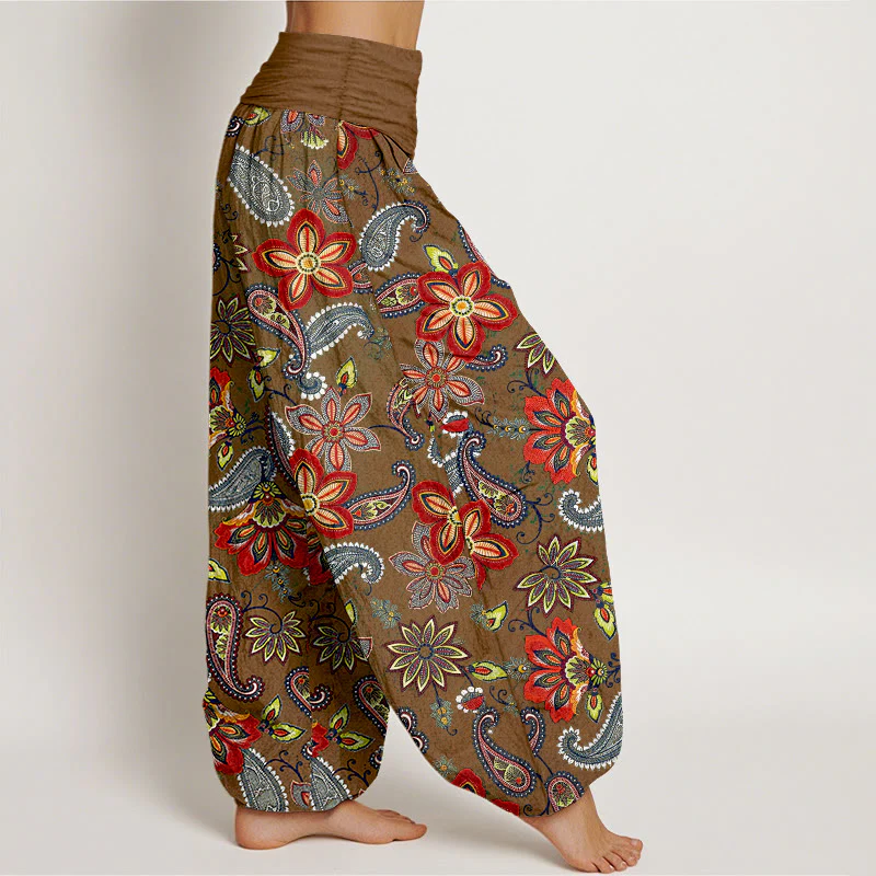 Buddha Stones Pantaloni harem da donna in puro cotone con motivo floreale Paisley e vita elastica - Image 11