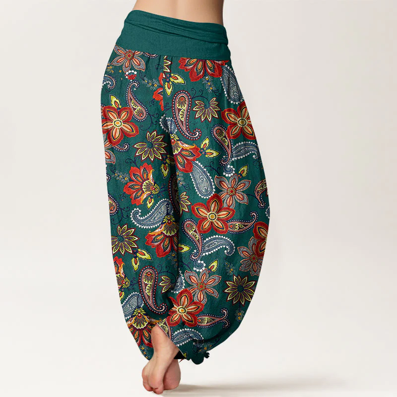 Buddha Stones Pantaloni harem da donna in puro cotone con motivo floreale Paisley e vita elastica - Image 2