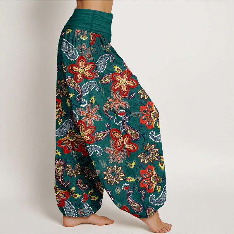 Buddha Stones Pantaloni harem da donna in puro cotone con motivo floreale Paisley e vita elastica - Image 3