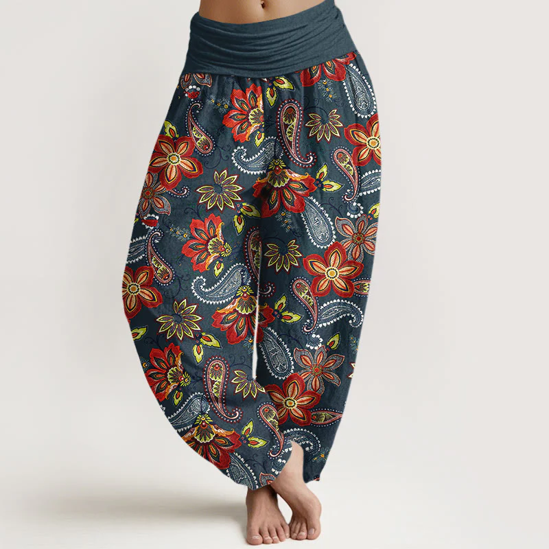 Buddha Stones Pantaloni harem da donna in puro cotone con motivo floreale Paisley e vita elastica - Image 6