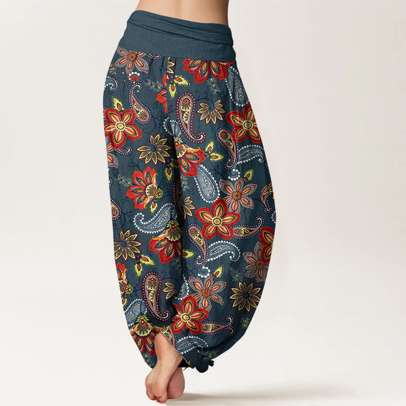 Buddha Stones Pantaloni harem da donna in puro cotone con motivo floreale Paisley e vita elastica - Image 7