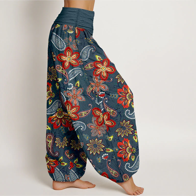 Buddha Stones Pantaloni harem da donna in puro cotone con motivo floreale Paisley e vita elastica - Image 8