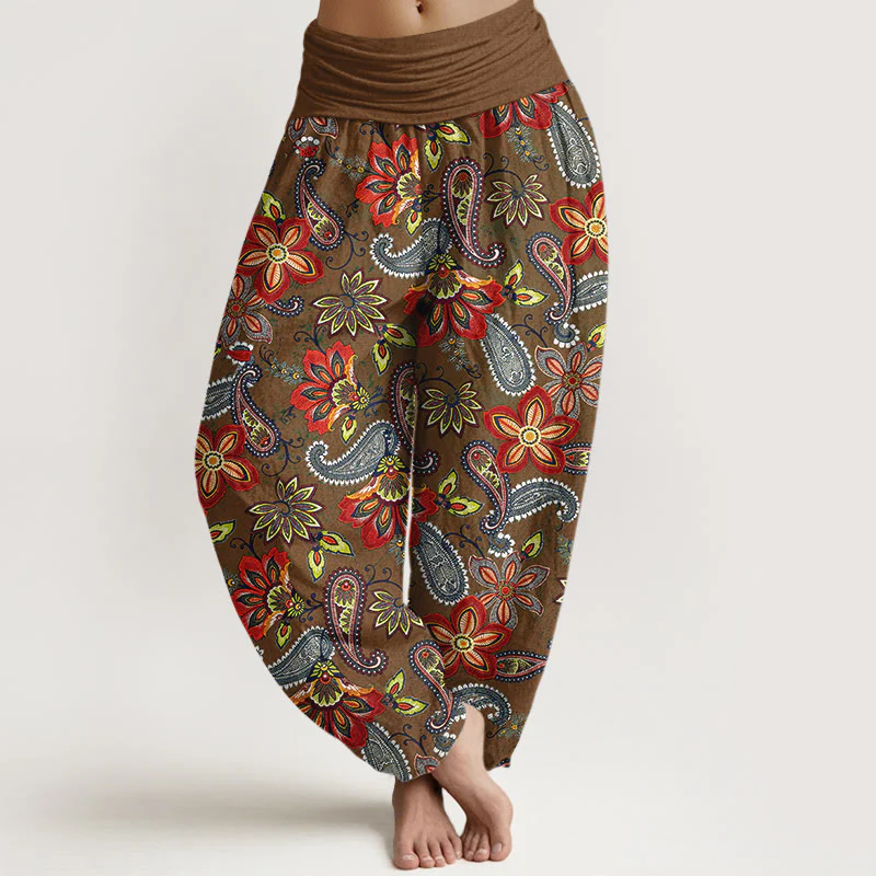 Buddha Stones Pantaloni harem da donna in puro cotone con motivo floreale Paisley e vita elastica - Image 9