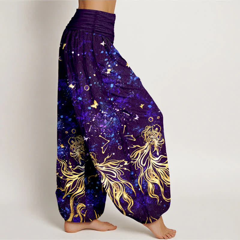 Buddha Stones Pantaloni harem da donna in puro cotone con motivo galattico a farfalle e elastico in vita. - Image 11