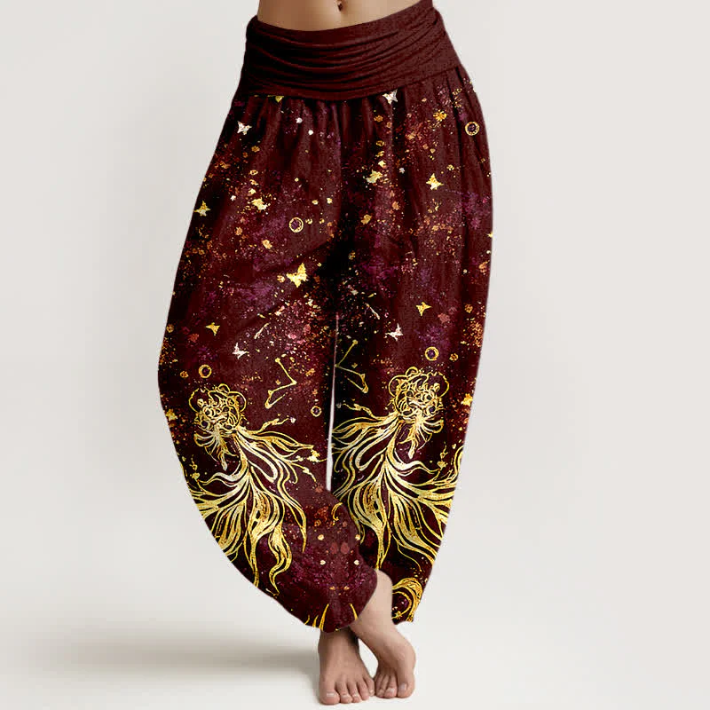 Buddha Stones Pantaloni harem da donna in puro cotone con motivo galattico a farfalle e elastico in vita. - Image 6