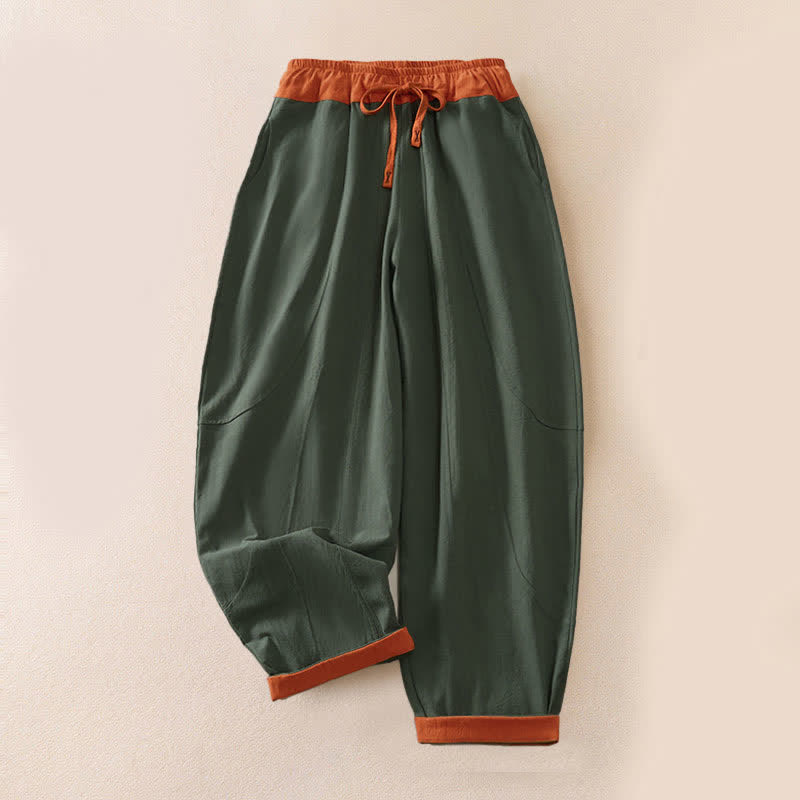 Buddha Stones Pantaloni harem da donna primaverili casual con coulisse in tinta unita, in cotone, con tasche.