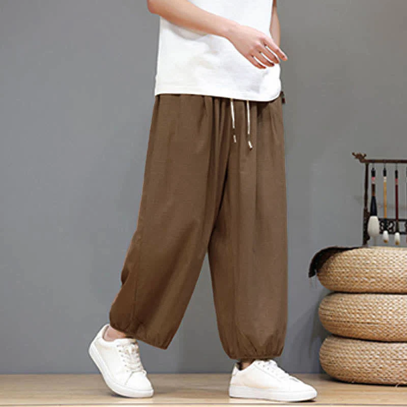 Buddha Stones Pantaloni harem da uomo corti con elastico in vita e tasche, stile Summer Zen. - Image 25