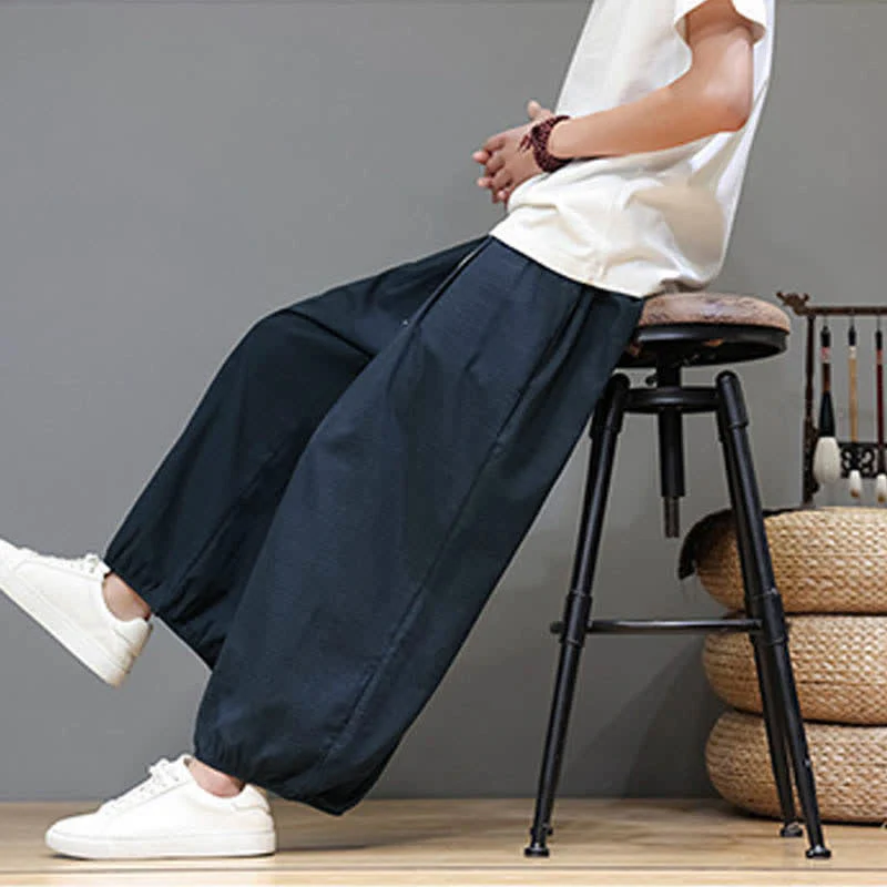 Buddha Stones Pantaloni harem da uomo corti con elastico in vita e tasche, stile Summer Zen. - Image 4