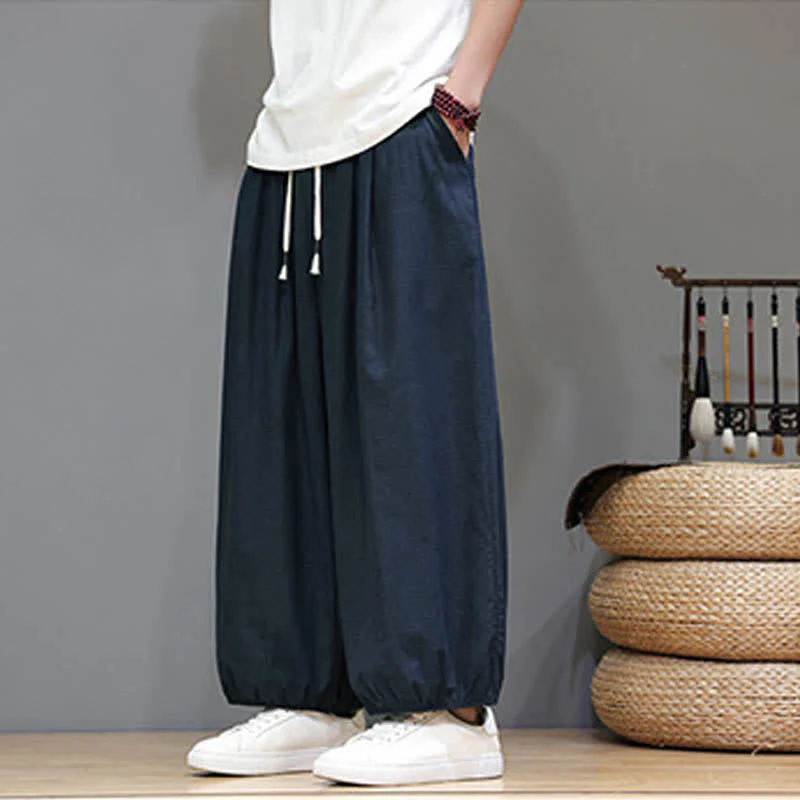 Buddha Stones Pantaloni harem da uomo corti con elastico in vita e tasche, stile Summer Zen. - Image 6