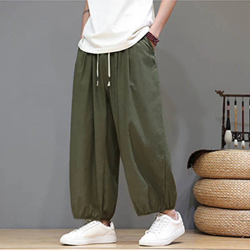 Buddha Stones Pantaloni harem da uomo corti con elastico in vita e tasche, stile Summer Zen. - Image 9