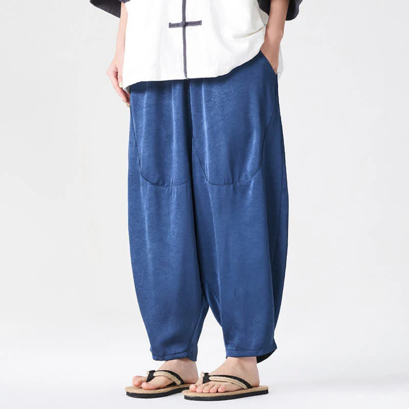 Buddha Stones Pantaloni harem da uomo estivi casual con tasche applicate, tinta unita.