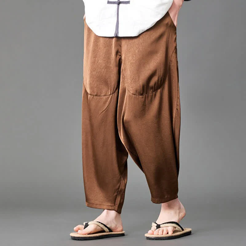 Buddha Stones Pantaloni harem da uomo estivi casual con tasche applicate, tinta unita. - Image 17