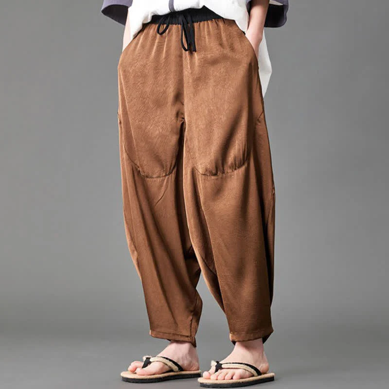 Buddha Stones Pantaloni harem da uomo estivi casual con tasche applicate, tinta unita. - Image 19