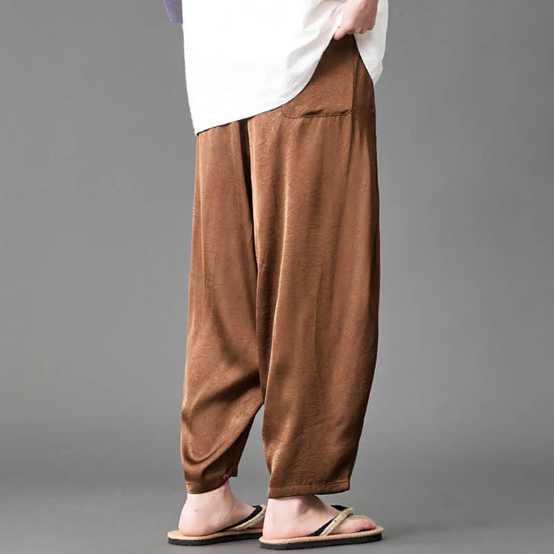 Buddha Stones Pantaloni harem da uomo estivi casual con tasche applicate, tinta unita. - Image 20