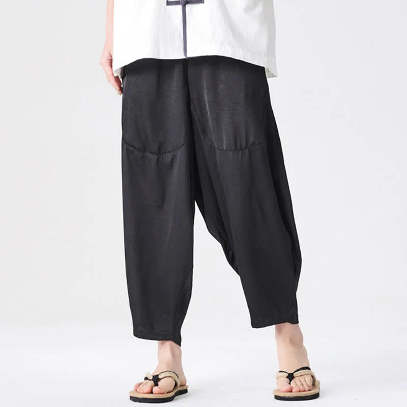 Buddha Stones Pantaloni harem da uomo estivi casual con tasche applicate, tinta unita. - Image 27