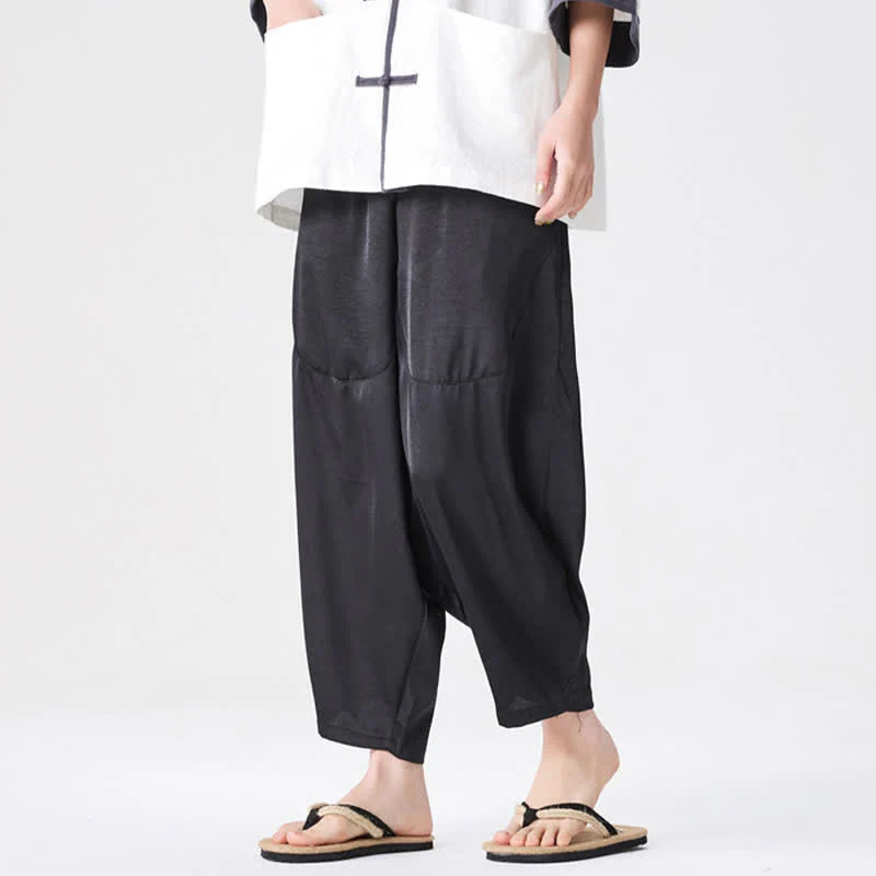 Buddha Stones Pantaloni harem da uomo estivi casual con tasche applicate, tinta unita. - Image 29
