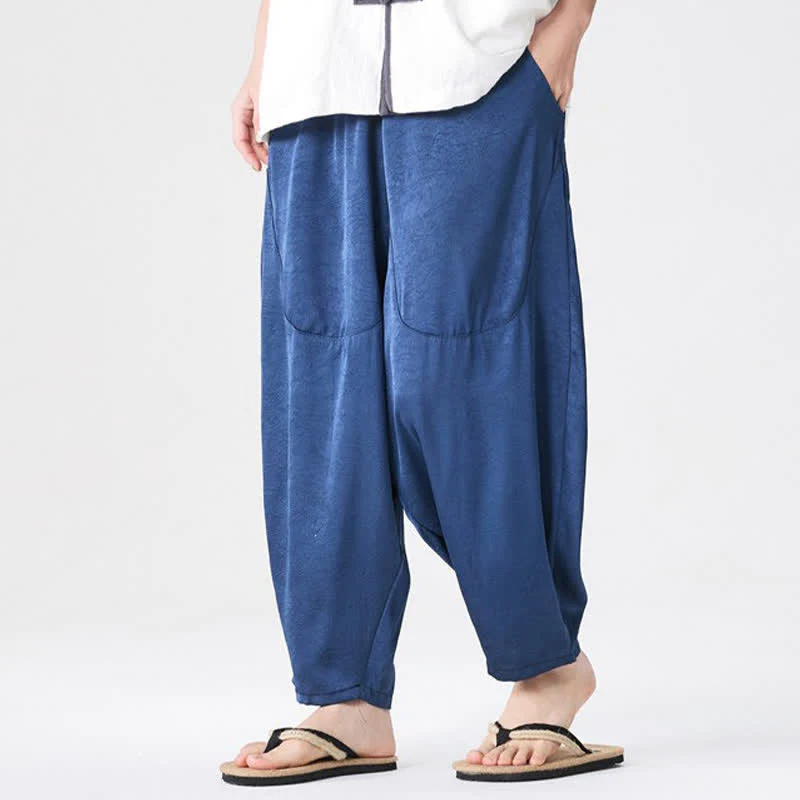 Buddha Stones Pantaloni harem da uomo estivi casual con tasche applicate, tinta unita. - Image 6