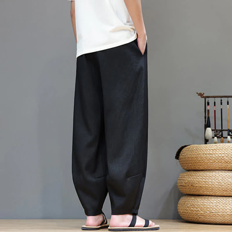 Buddha Stones Pantaloni harem da uomo estivi in tinta unita con coulisse e vita elasticizzata, con tasche. - Image 26