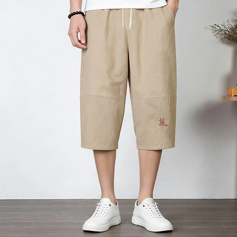 Buddha Stones Pantaloni harem da uomo in cotone e lino, lunghezza capri, con coulisse e tasche. - Image 15