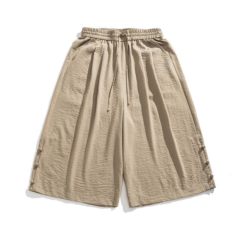 Buddha Stones Pantaloni larghi casual da uomo in cotone con bottoni a rana, lunghezza 7-8, gamba larga, tasche - Image 2